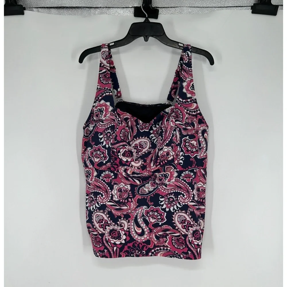 Lands End Tankini Womens‎ Size 20W Pink Floral Paisley Print Sleeveless Swim Top